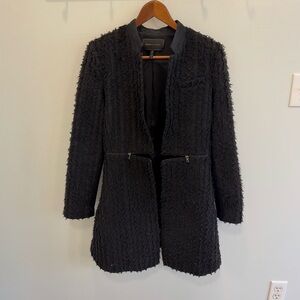 BCBG MAXAZRIA Black Textured Mid-Length Coat / Jacket Size Small